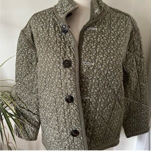 Madewell Reversible Quilted Jacket in Campden Daisies Floral Check Green